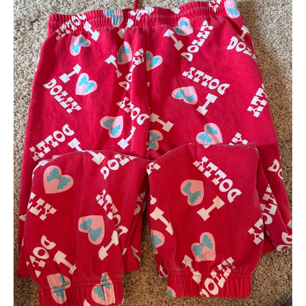 Dolly Parton I Love Dolly Red Heart Fleece Jogger Lounge Pants Women Large